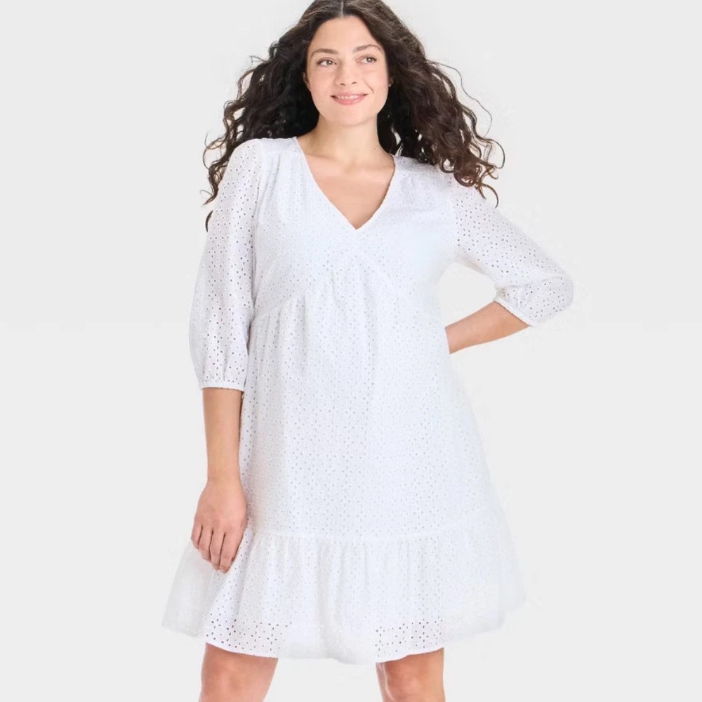 Maternity Eyelet Dress - Isabel Maternity by Ingrid Bishop Sleeve SZ S To Knee